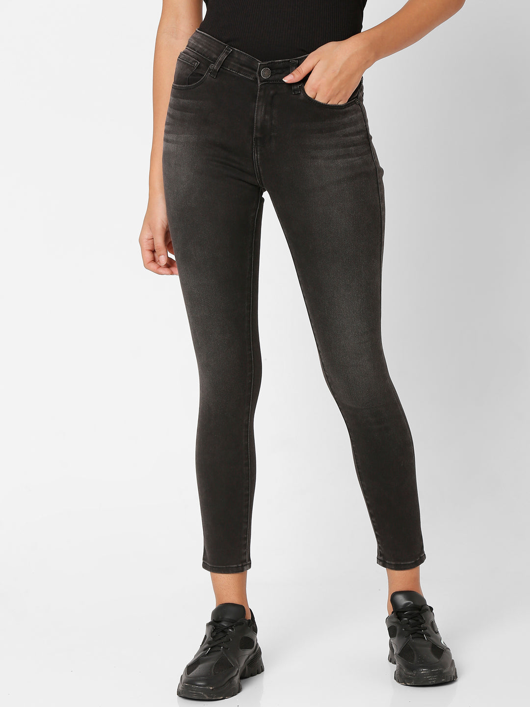 Spykar Women Black Cotton Skinny Fit Regular Length Jeans - (Adora)