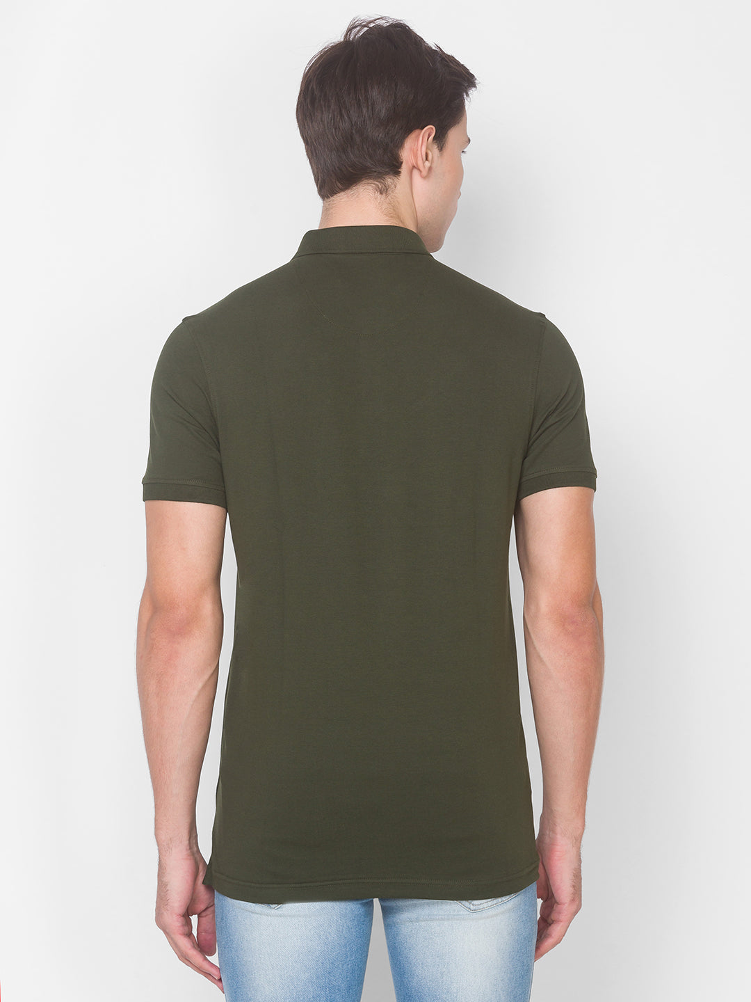 Spykar Men Green Cotton Slim Fit Polo T-Shirt