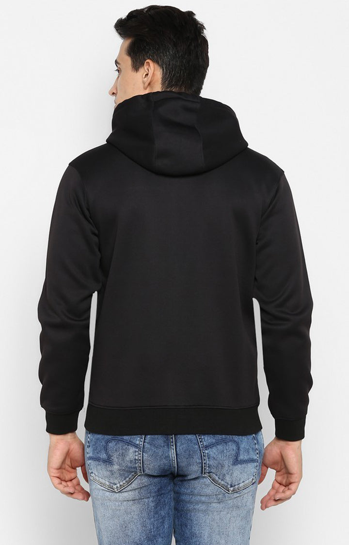 Spykar Men Black Cotton Printed Full Sleeve Hooded Sweatshirt