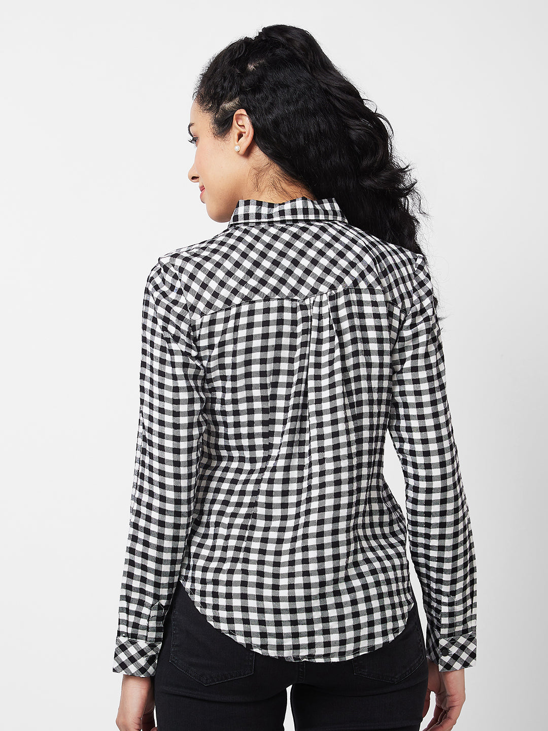 Spykar Black/White Checks Shirt For Women