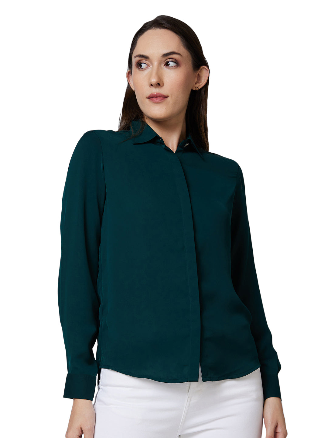 Spykar Green Solid Shirt For Women