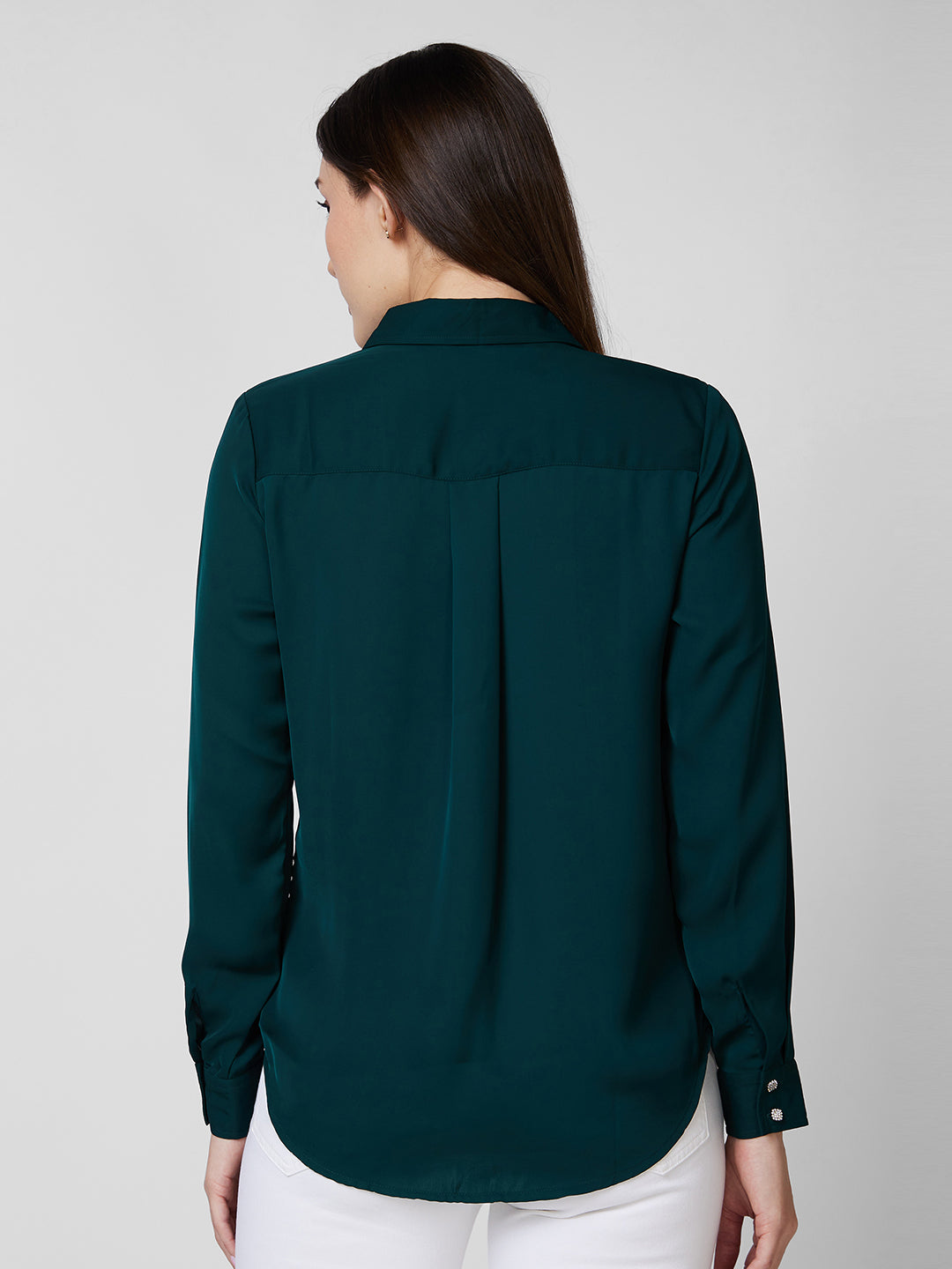 Spykar Green Solid Shirt For Women