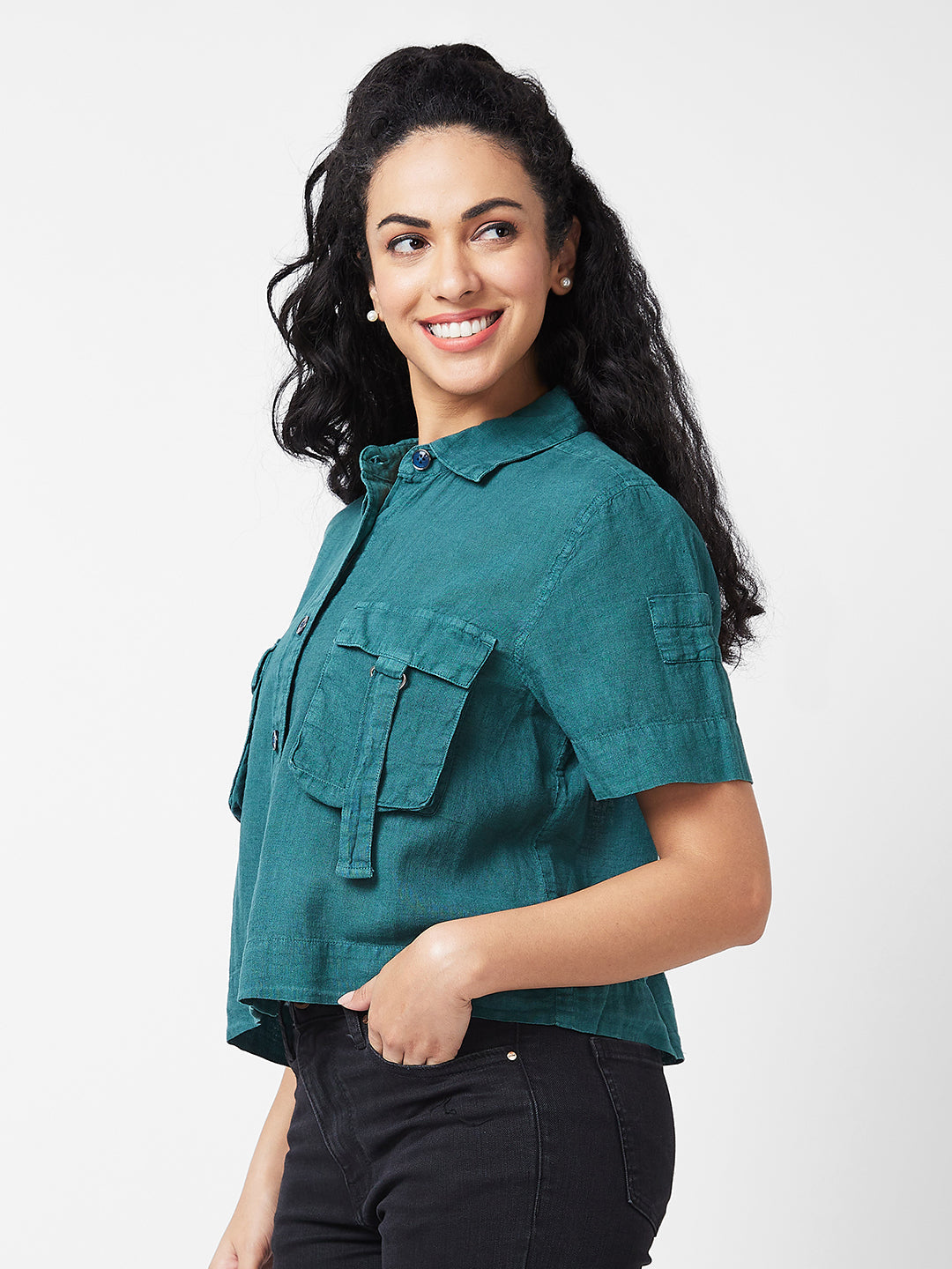 Spykar Blue Solid Shirt For Women