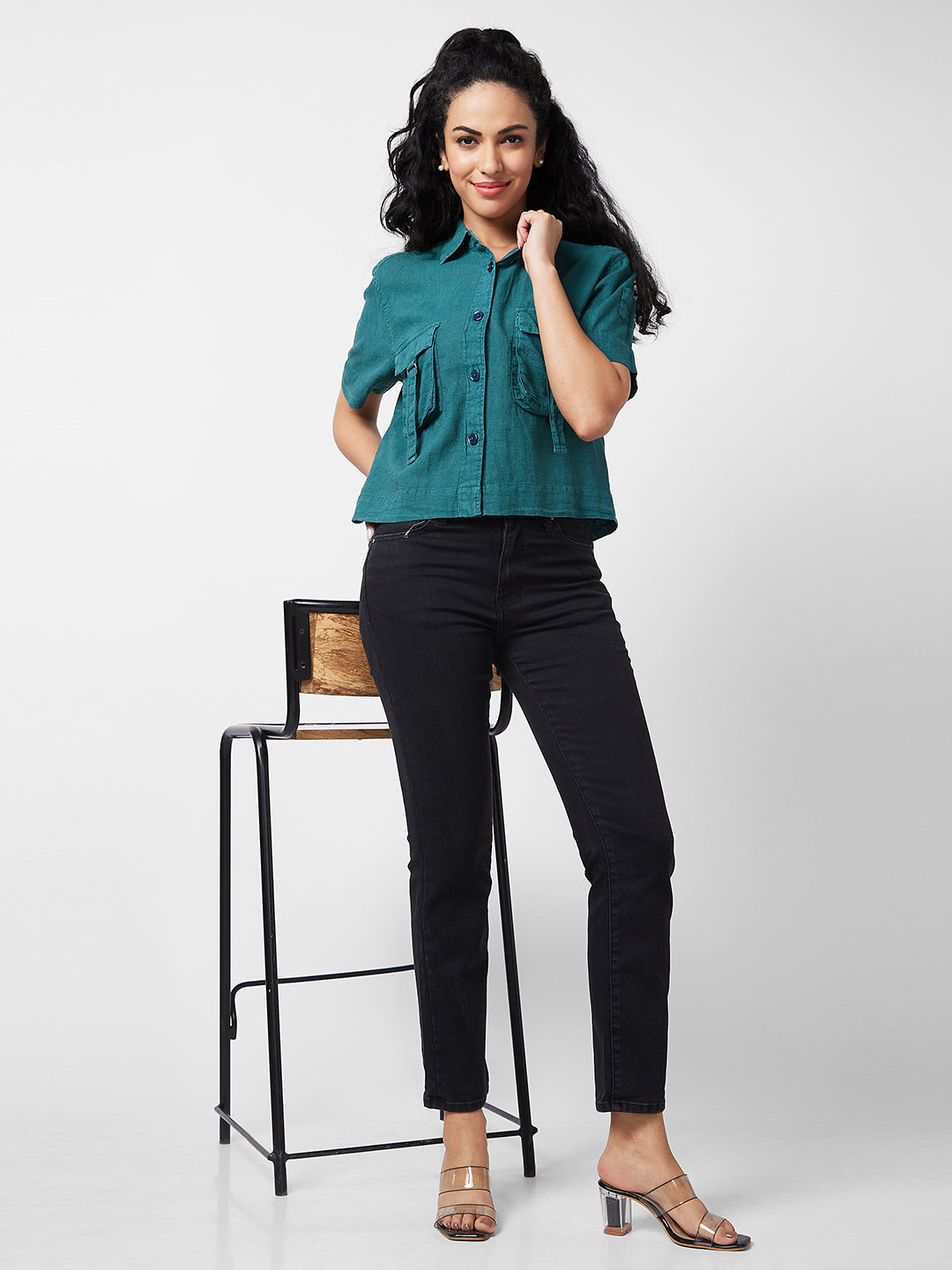 Spykar Blue Solid Shirt For Women