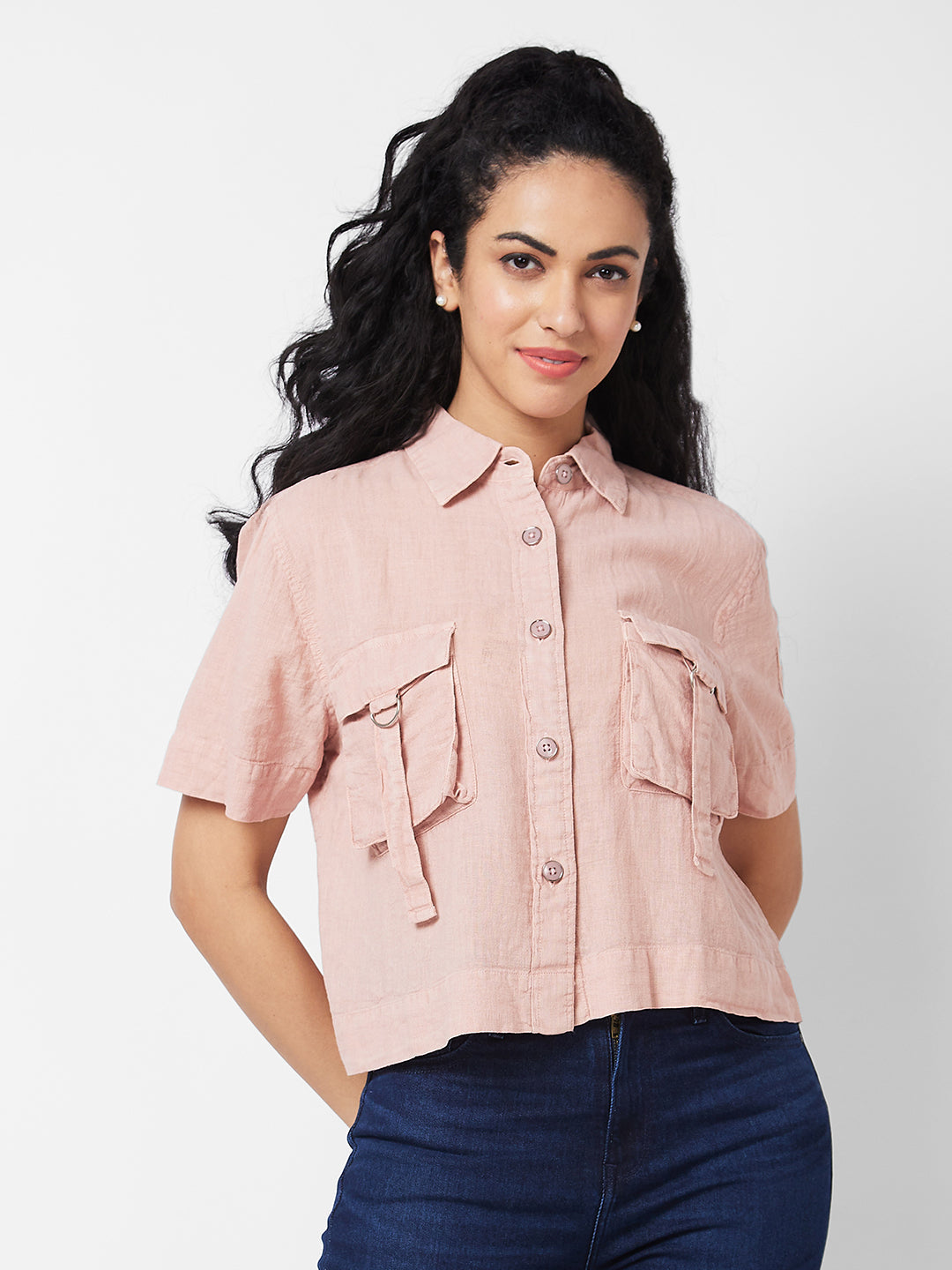 Spykar PINK Solid Shirt For Women