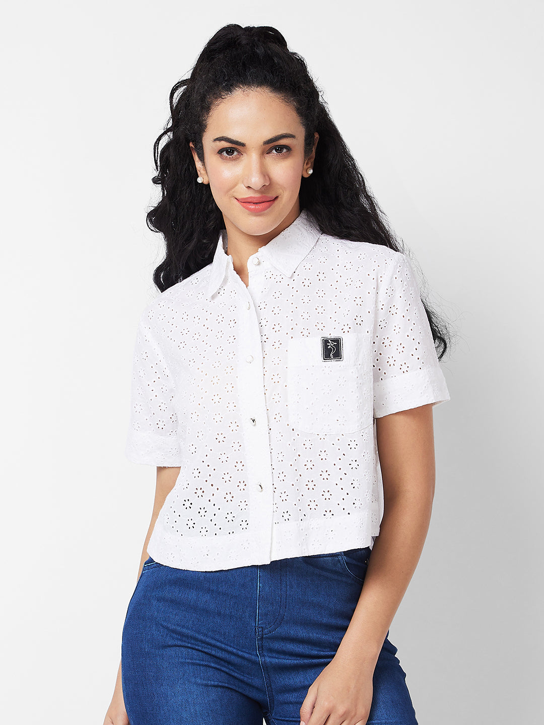 Spykar White Solid Shirt For Women