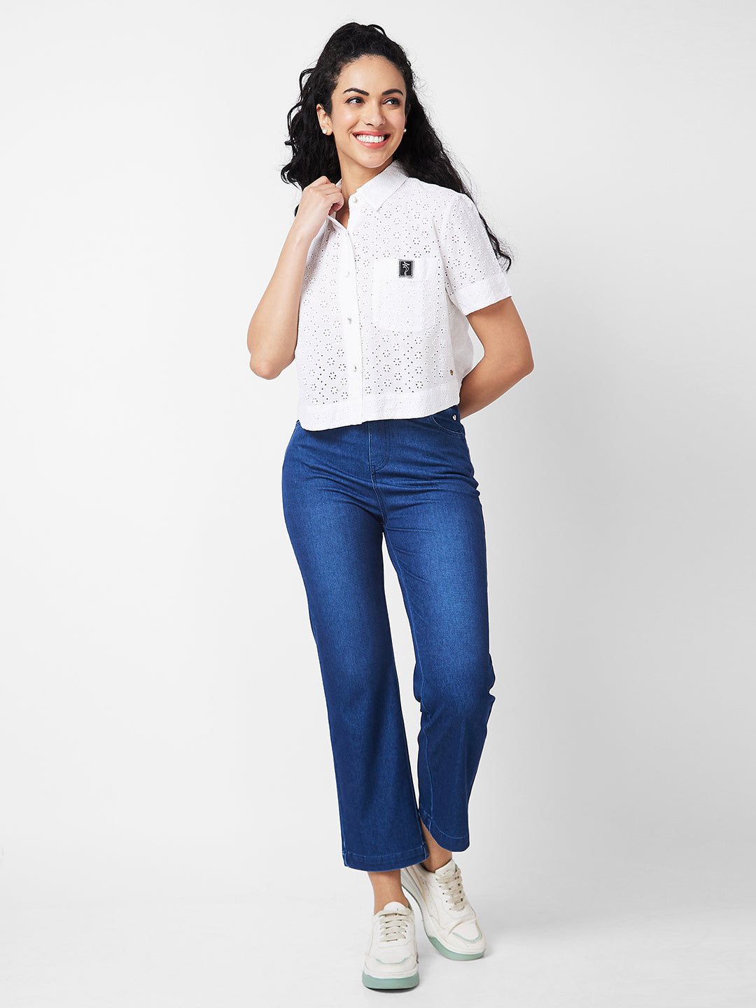 Spykar White Solid Shirt For Women