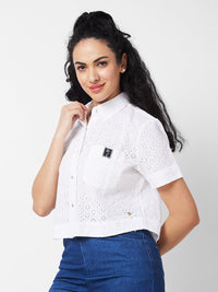 Spykar White Solid Shirt For Women