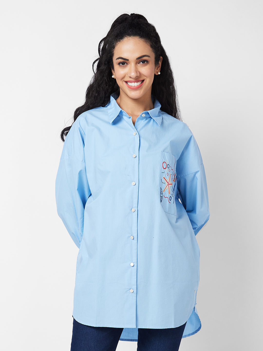 Spykar Blue Solid Shirt For Women