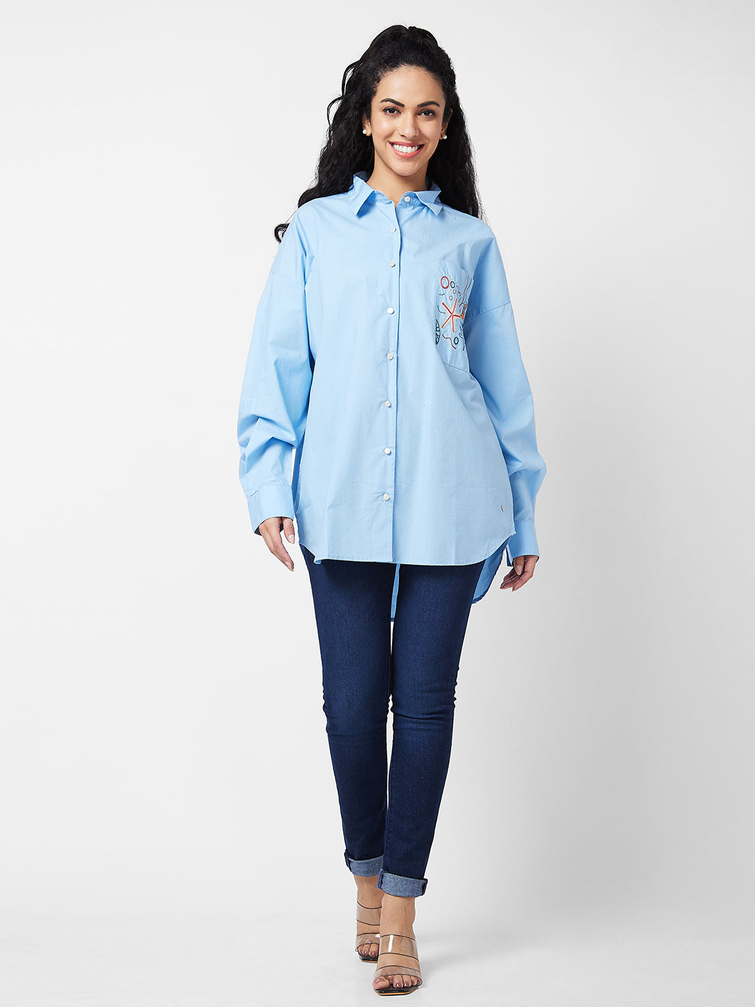 Spykar Blue Solid Shirt For Women