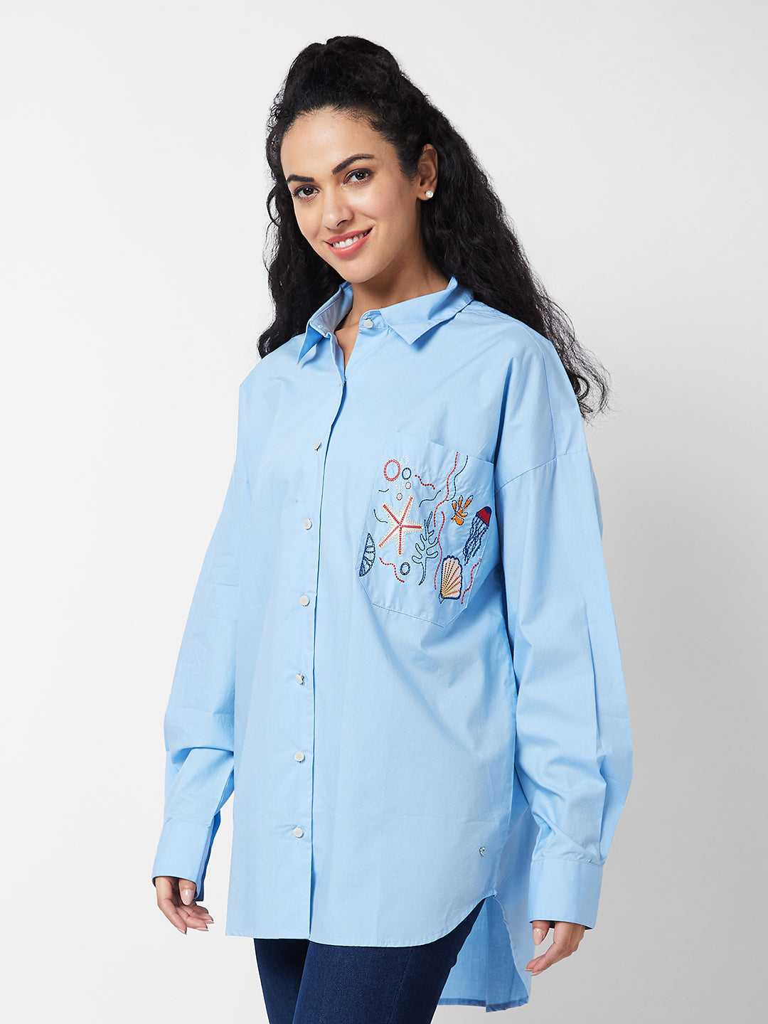 Spykar Blue Solid Shirt For Women