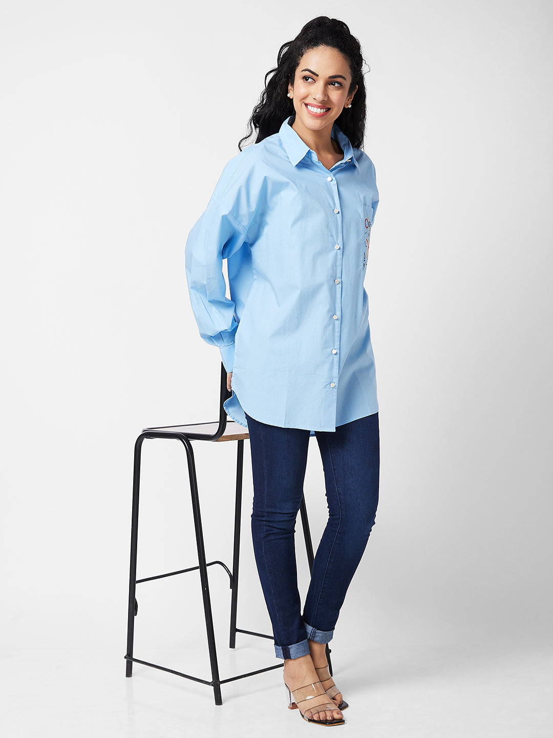 Spykar Blue Solid Shirt For Women