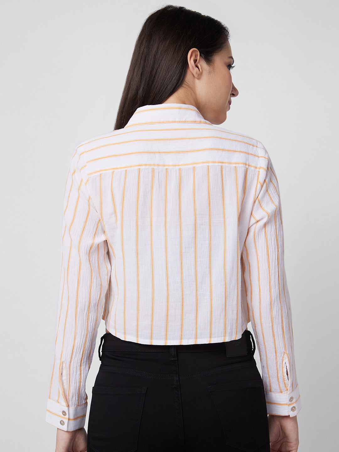 Spykar Orange Stripes Shirt For Women