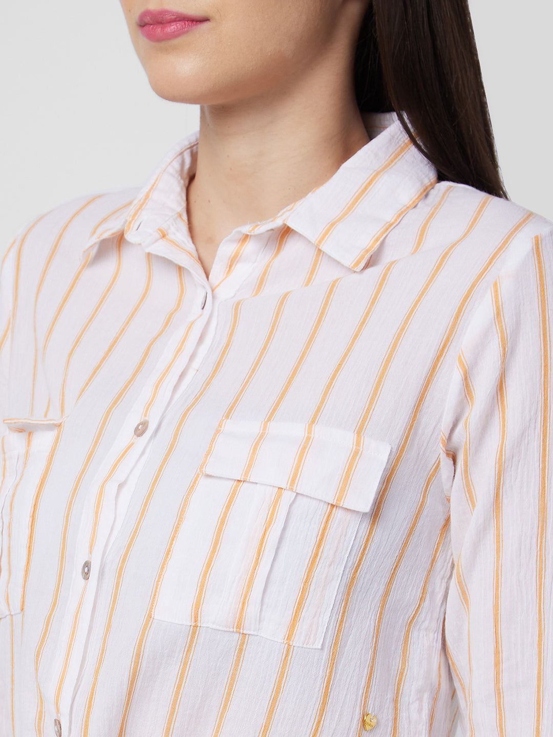 Spykar Orange Stripes Shirt For Women