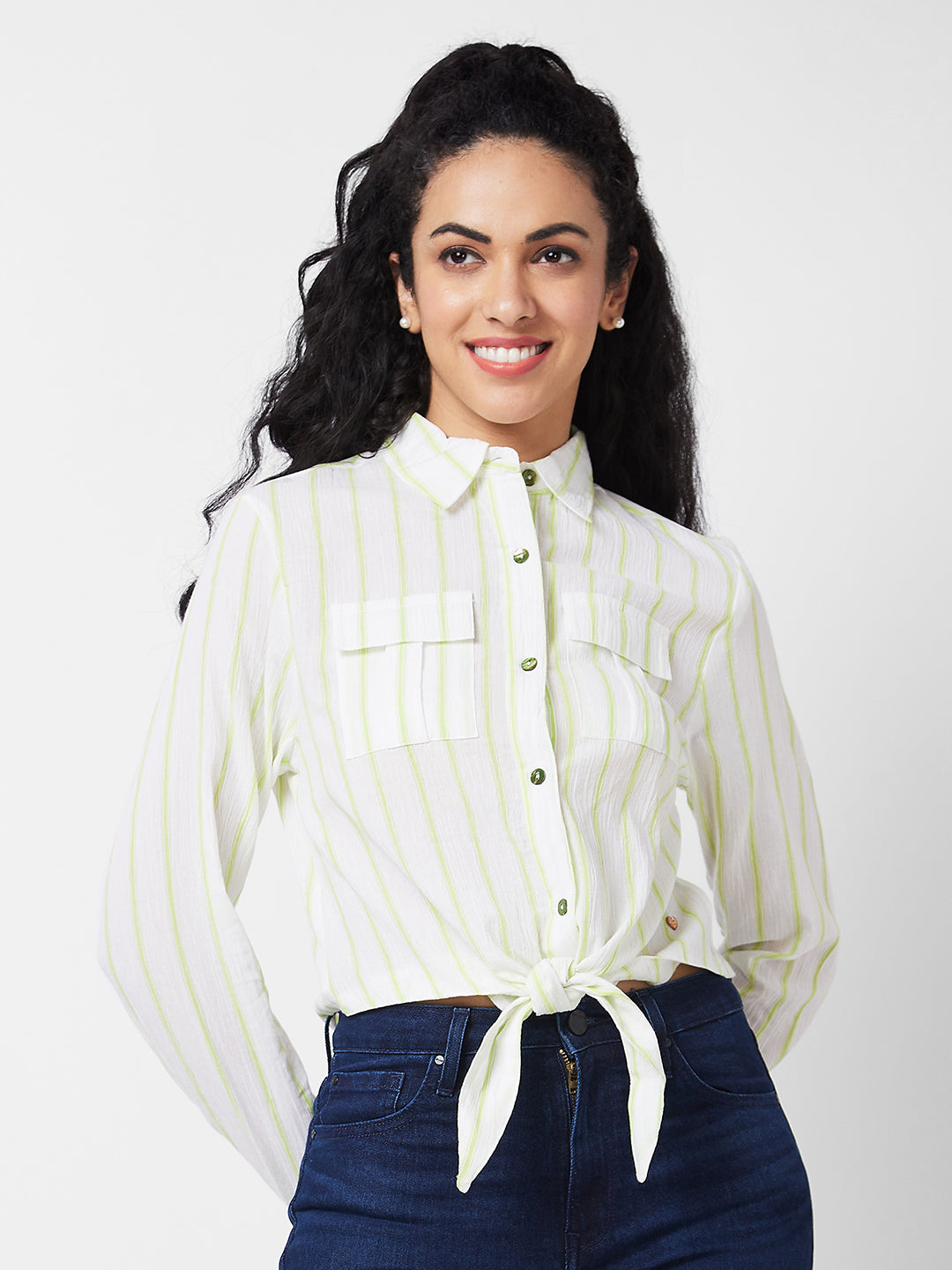 Spykar YELLOW Stripes Shirt For Women