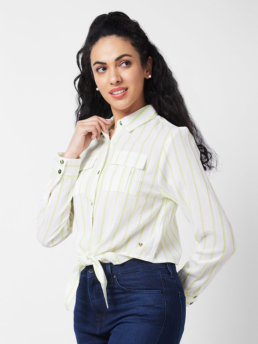 Spykar YELLOW Stripes Shirt For Women