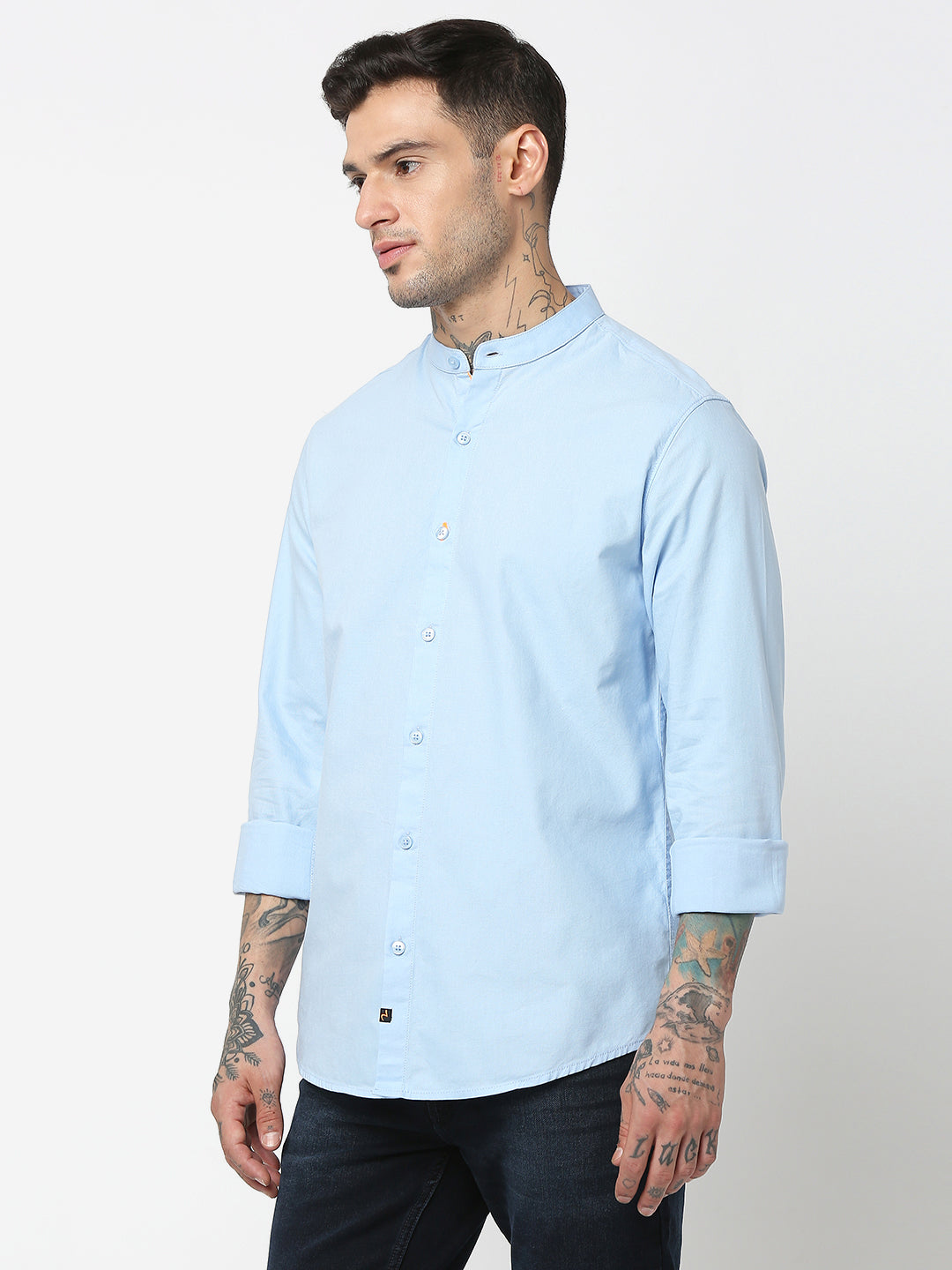 Spykar Men Sky Blue Cotton Slim Fit Plain Shirts