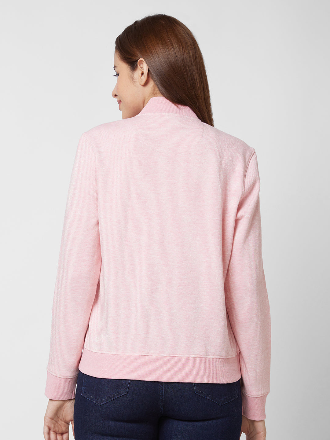 Spykar Round Neck Full Sleeve Pink Sweatshirt For Women