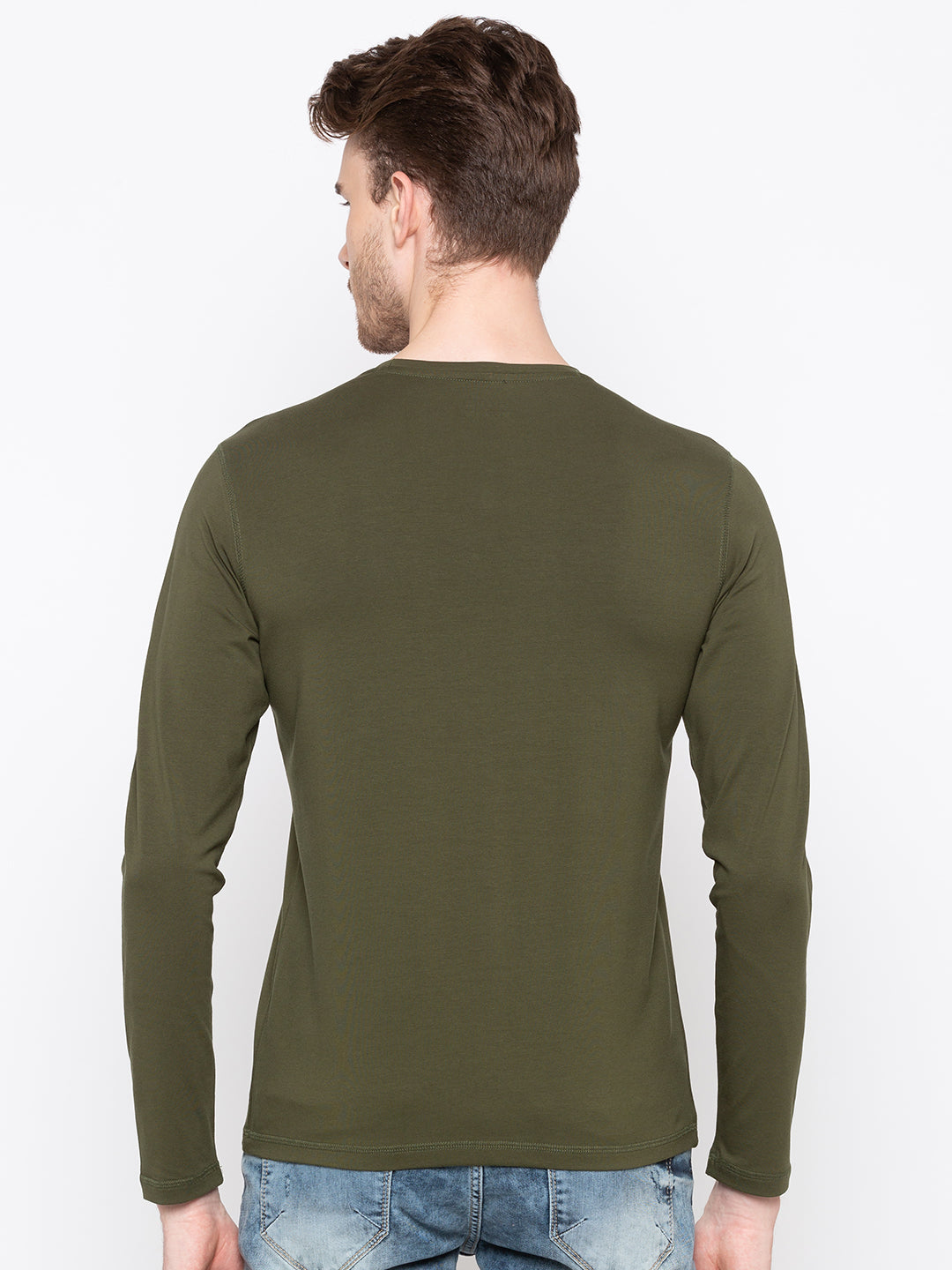 Spykar Men Green Cotton Slim Fit Round Neck T-Shirt