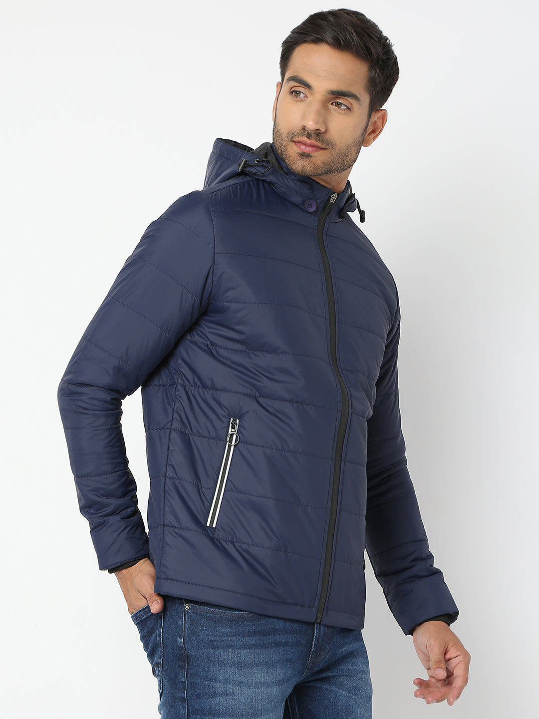 Spykar Men Navy Blue Nylon Regular Fit Jacket