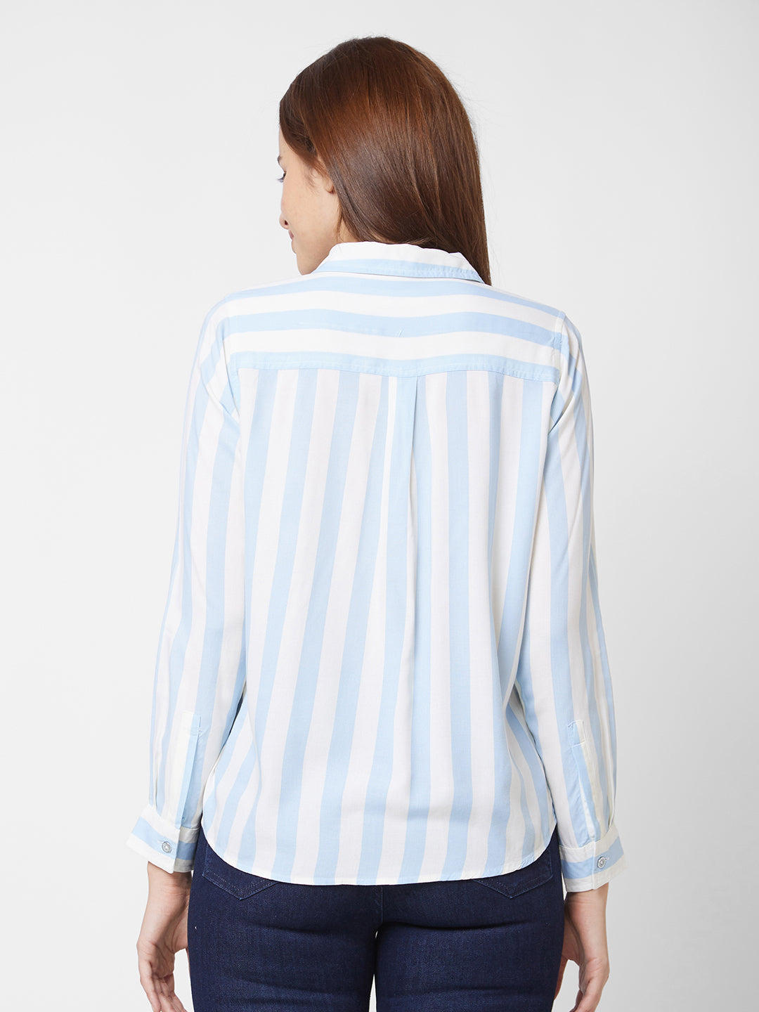 Spykar Full Sleeve Striped Blue Shirt For Women