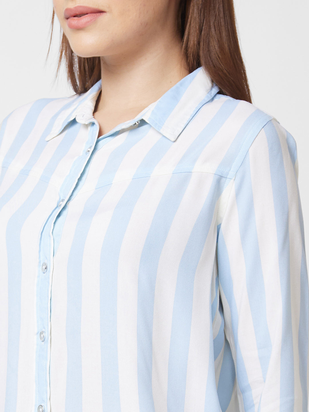 Spykar Full Sleeve Striped Blue Shirt For Women