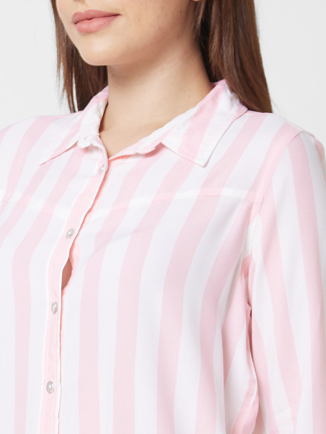 Spykar Full Sleeve Striped Pink Shirt For Women
