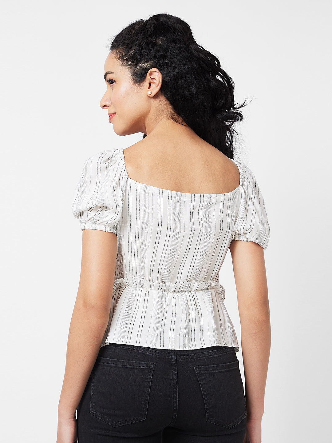 Spykar White Stripes Top For Women