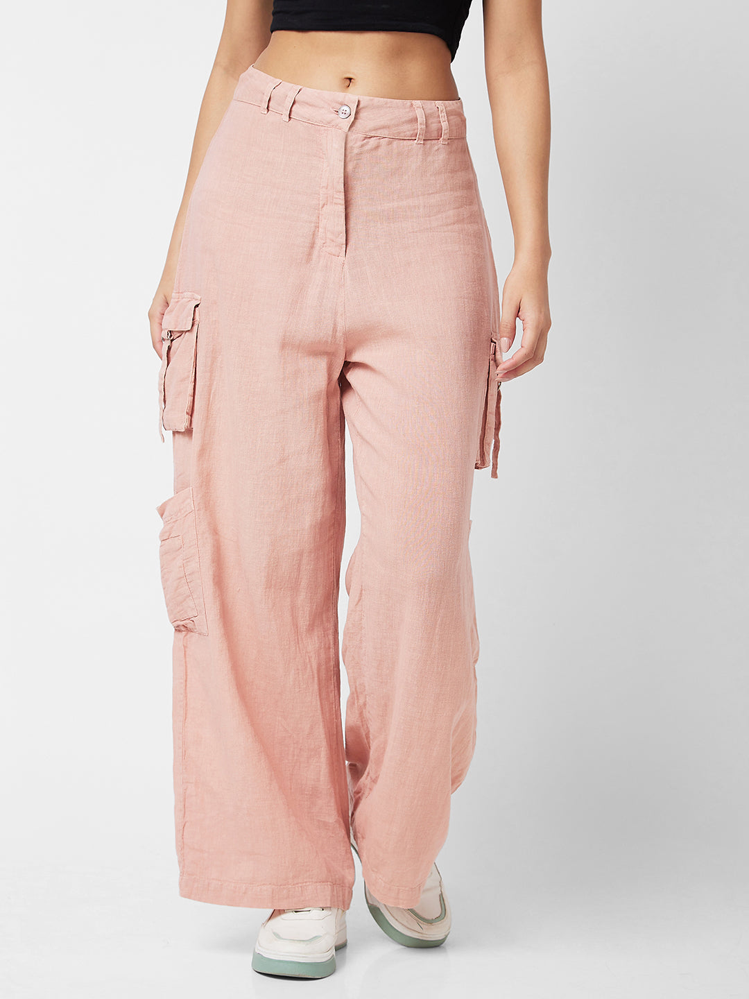 Spykar High Rise Pink Trousers For Women