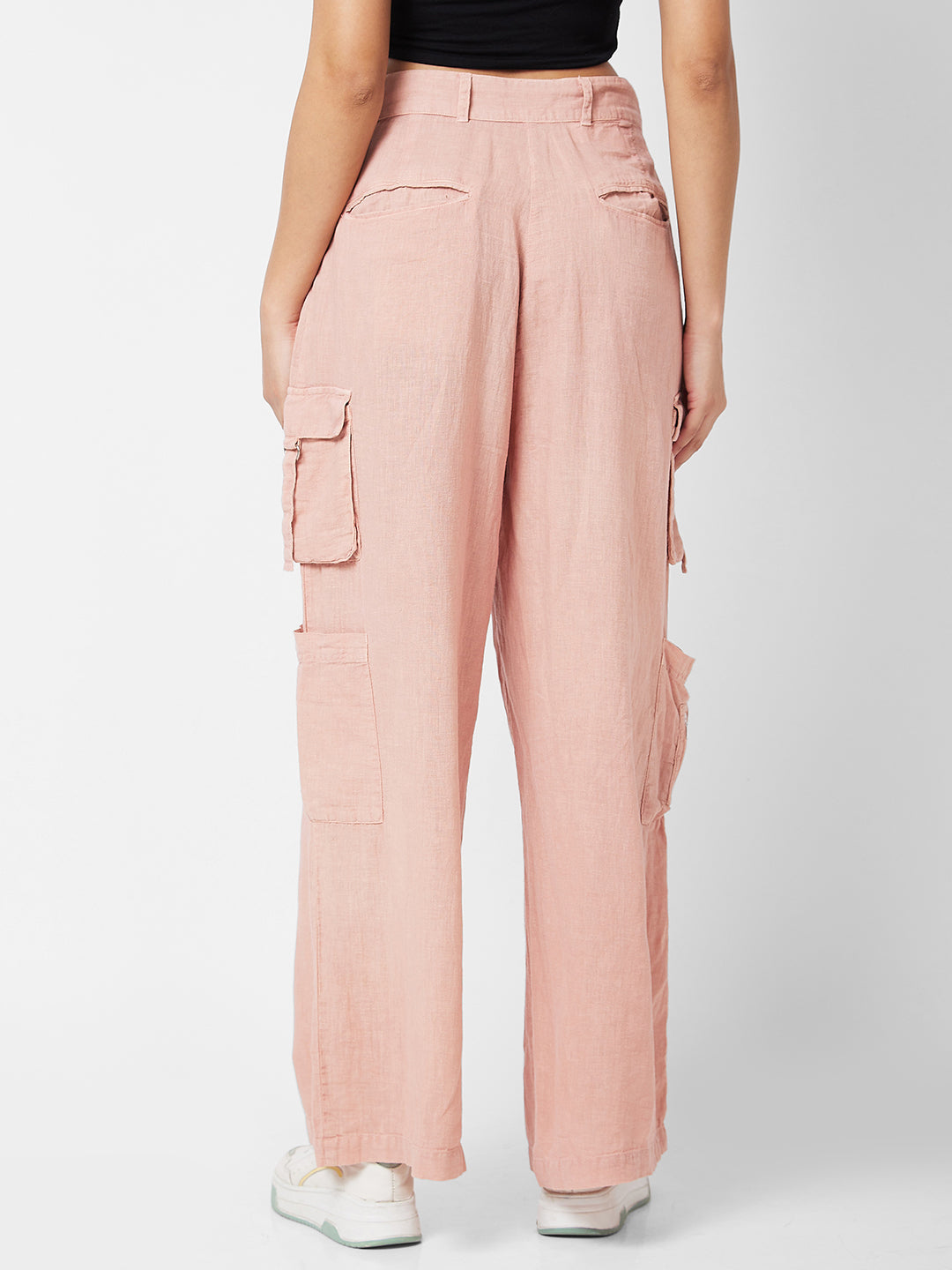 Spykar High Rise Pink Trousers For Women