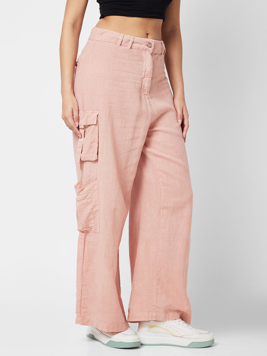 Spykar High Rise Pink Trousers For Women