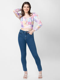 Spykar Women Pink Cotton Floral Crop Top