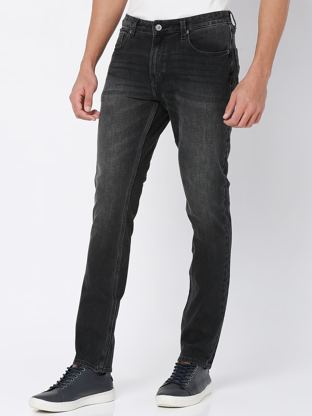 Spykar Men Charcoal Black Cotton Regular Fit Narrow Length Jeans (Rover)