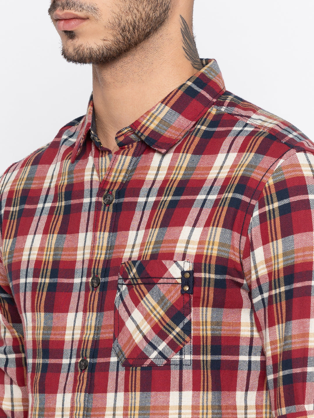 Spykar Men Red Checked Slim Fit Casual Shirt