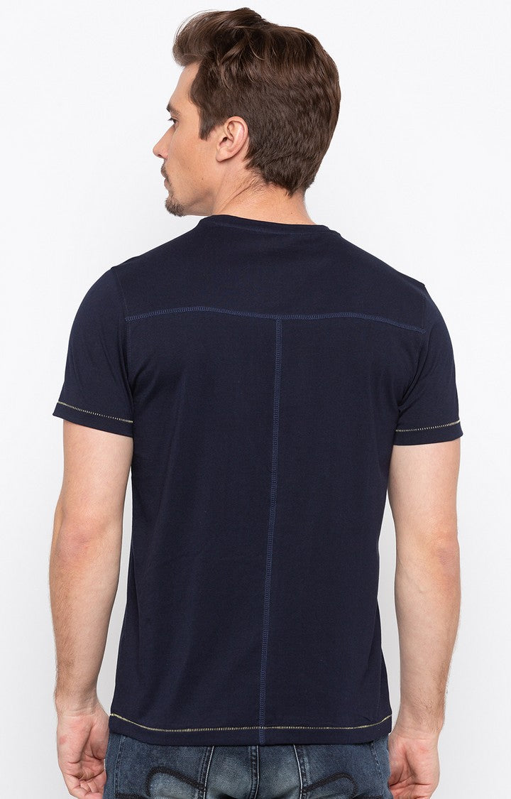 Spykar Navy Blue Printed Slim Fit Men T-Shirts