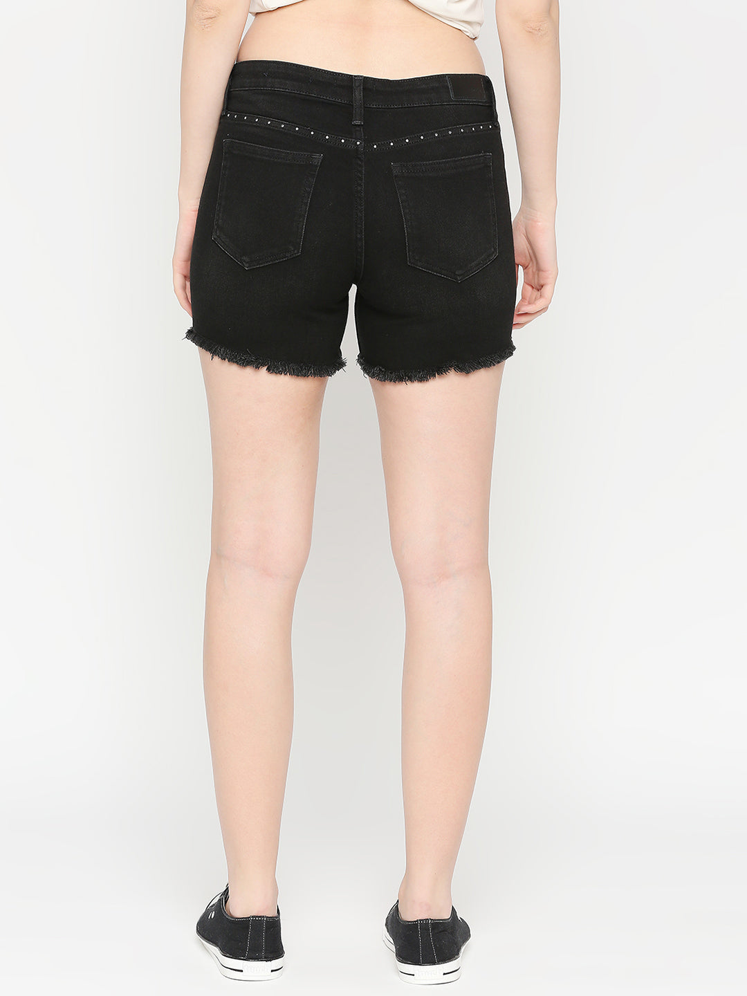 Spykar Women Black Spandex Slim Fit Denim Shorts