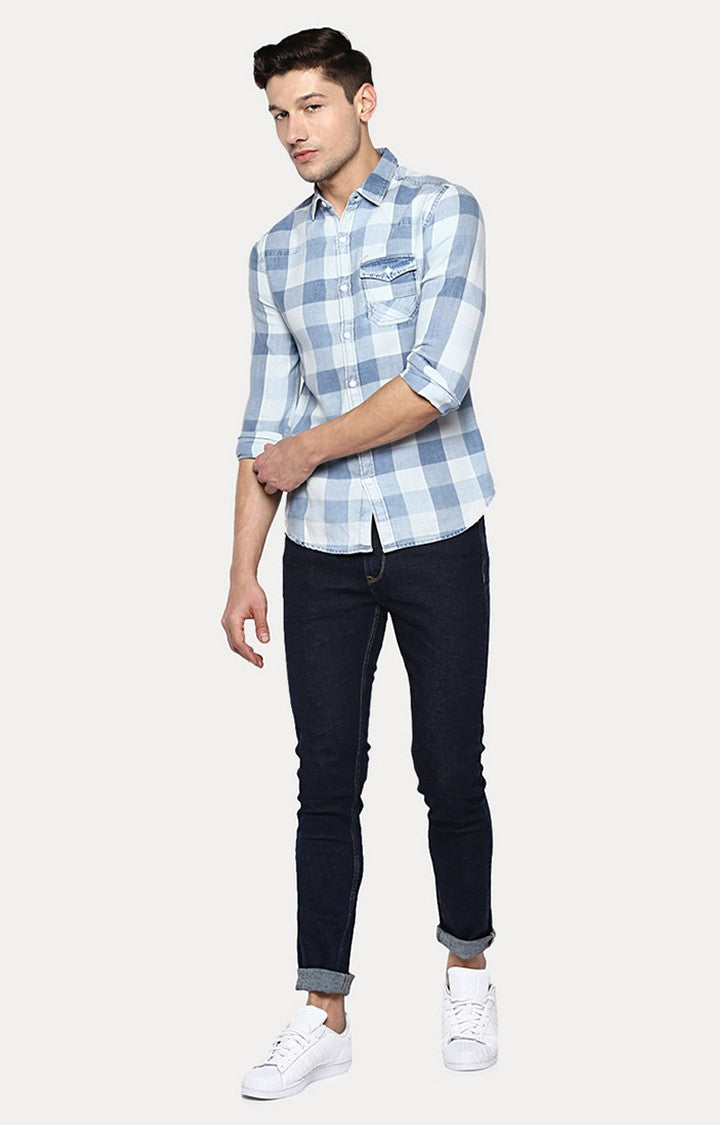 Spykar Men'S Blue Cotton Checked Casual Shirts