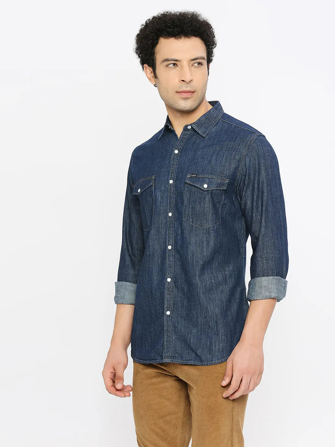 Spykar Men Dark Blue Cotton Slim Fit Full Sleeve Denim Shirt