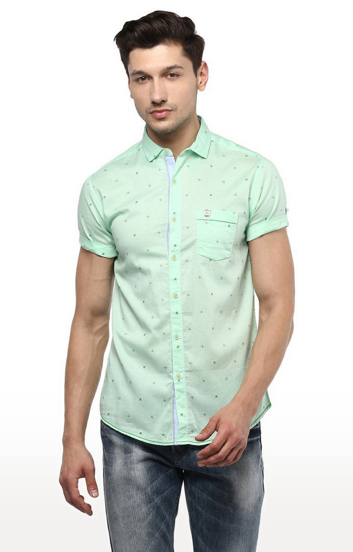 Spykar Men'S Green Cotton Printed Casual Shirts