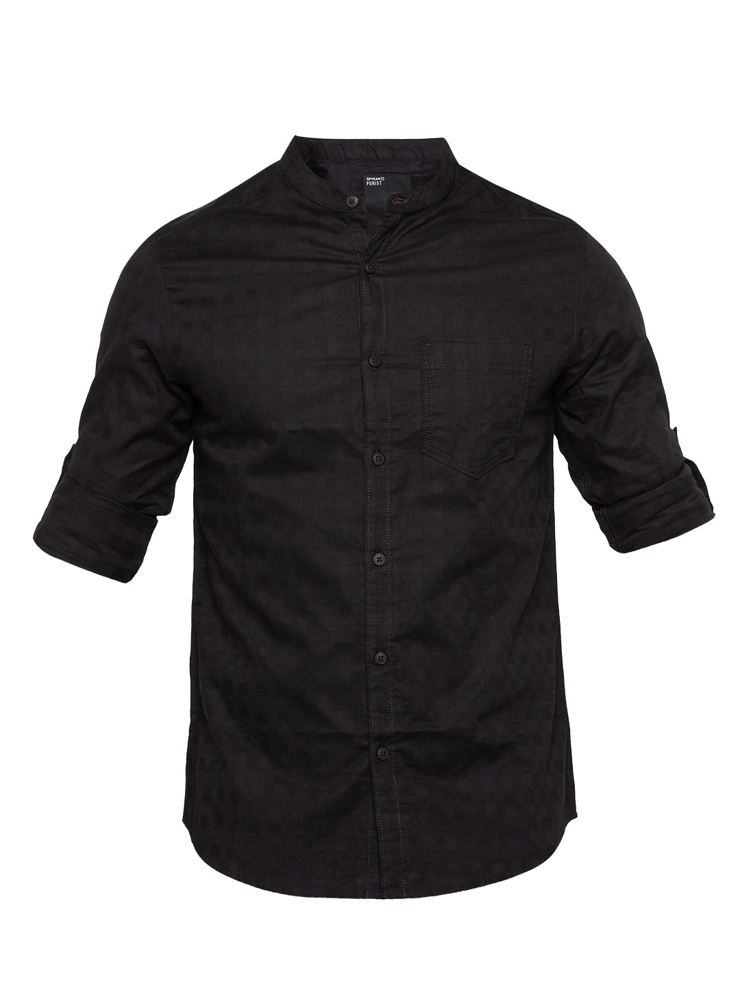 Spykar Black Cotton Regular Fit Shirts For Men