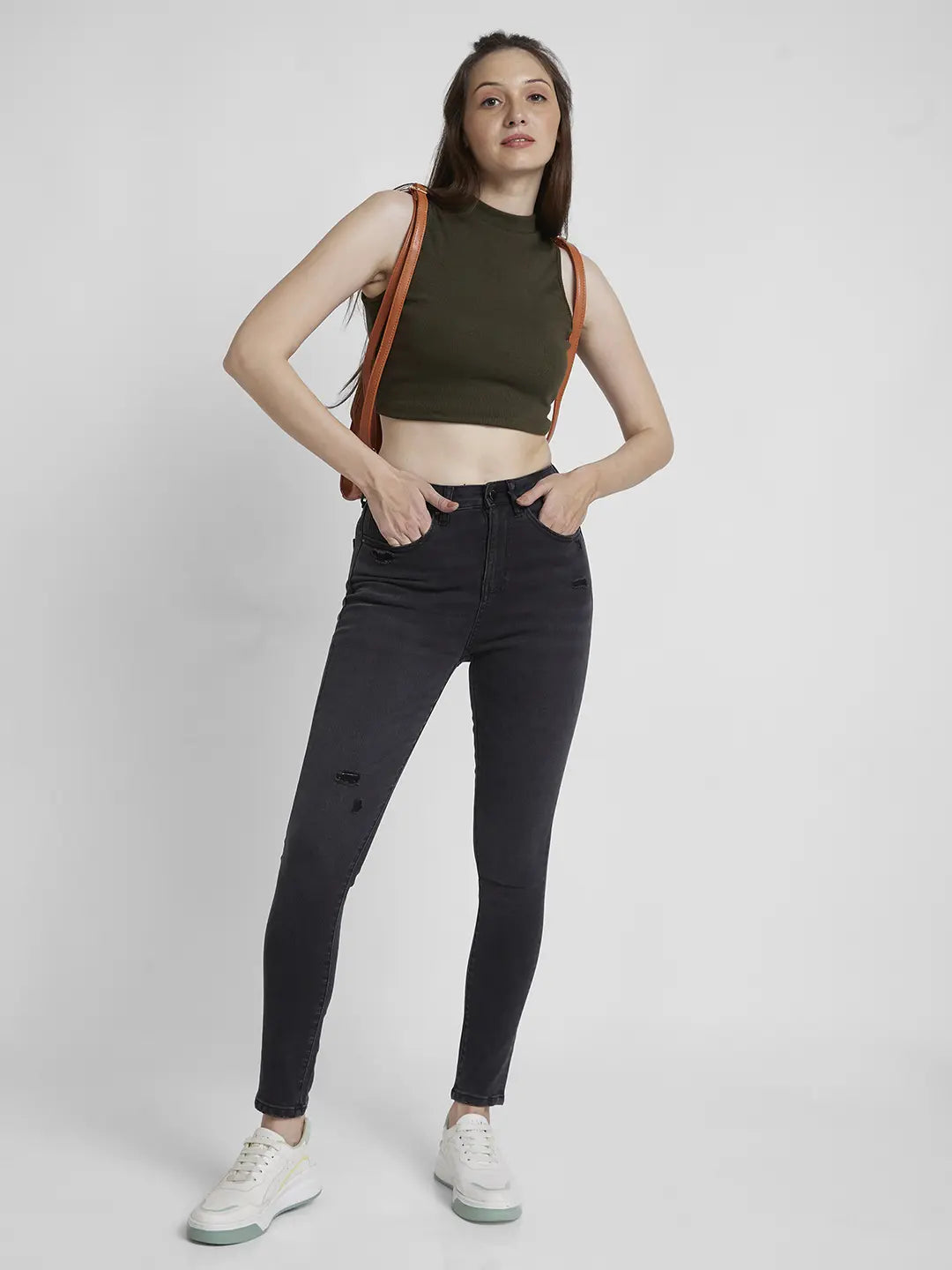 Spykar Women Black Lycra Super Skinny Fit Ankle Length Low Distressed Jeans -(Alexa)