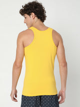 Men Premium Yellow Cotton Blend Regular Fit Vest - Underjeans By Spykar