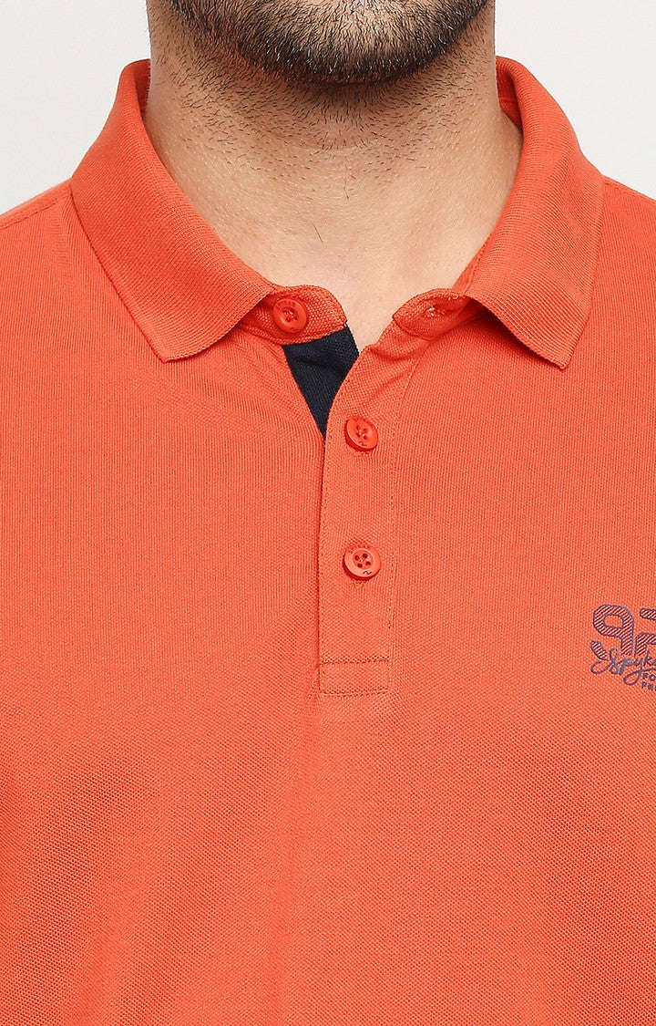 Spykar Men Orange Cotton Regular Polo T-Shirt