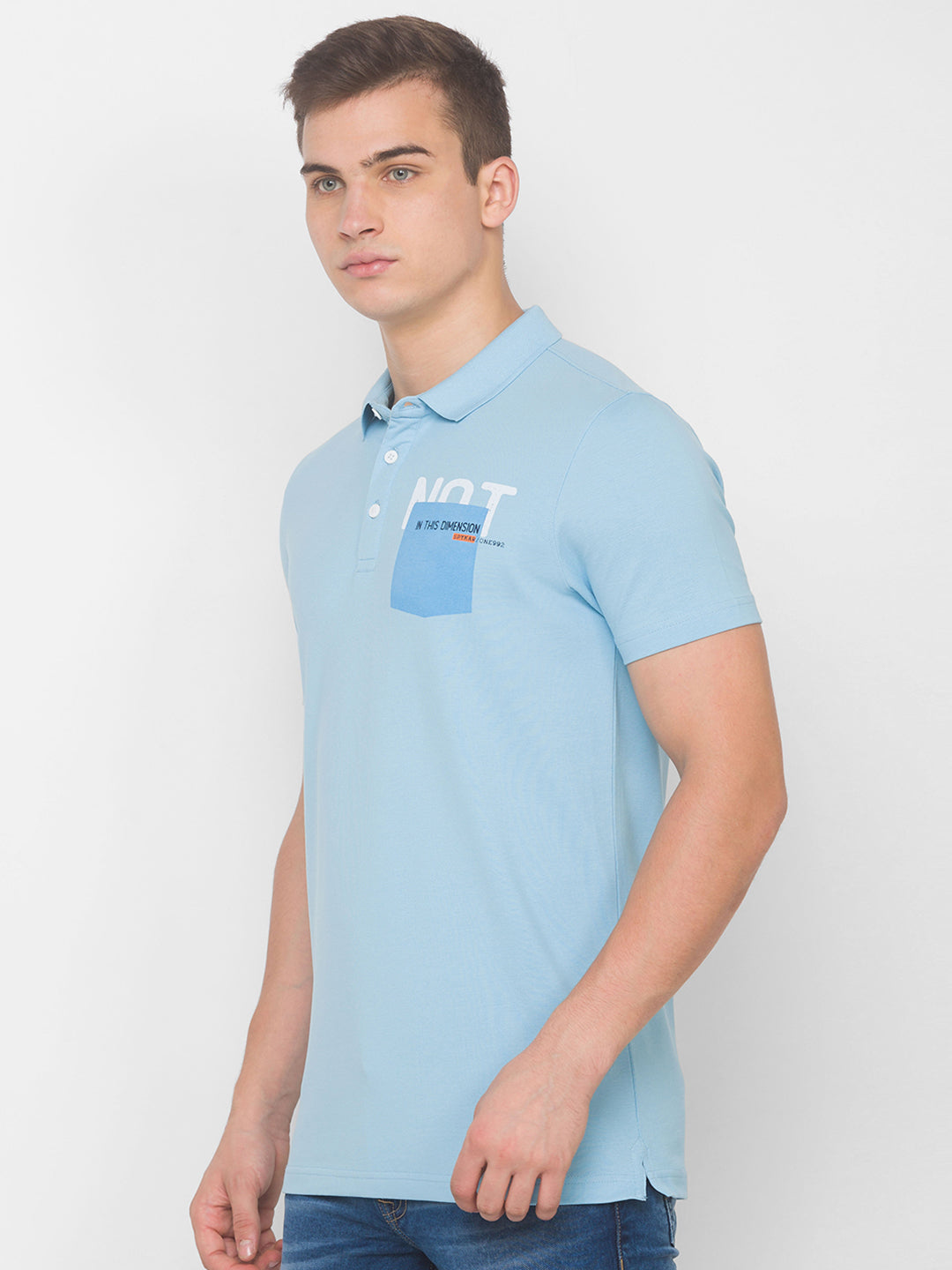 Spykar Men Blue Cotton Blend Slim Fit Polo T-Shirt