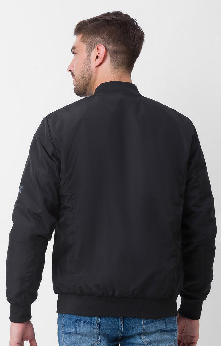 Spykar Jet Black Polyester Full Sleeve Casual Jacket For Men
