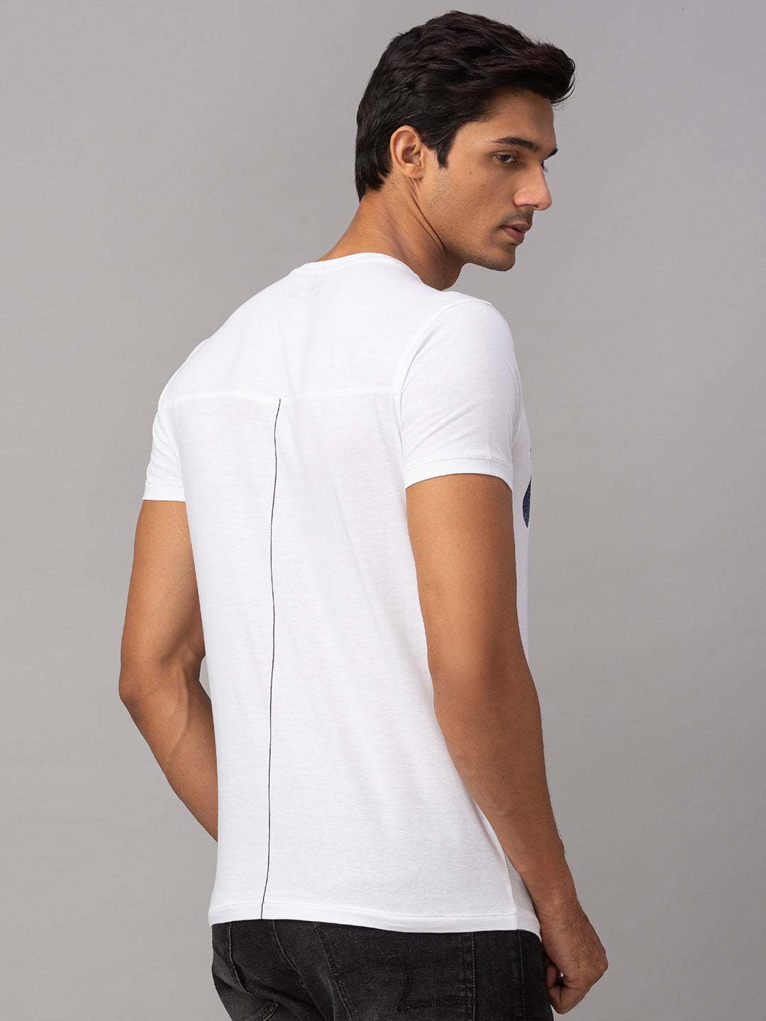 Spykar Men White Cotton Slim Fit T-Shirt (Slim)