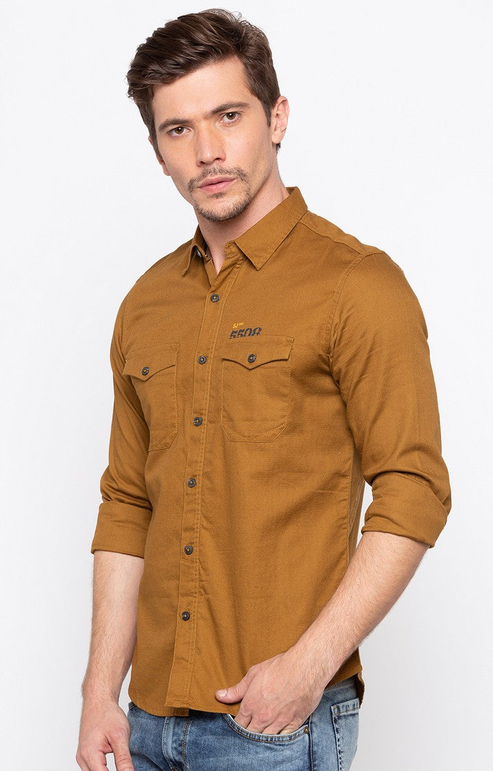 Spykar Men'S Brown Cotton Solid Casual Shirts