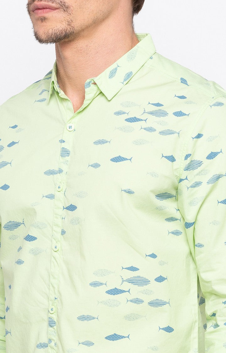 Spykar Men'S Green Cotton Printed Casual Shirts