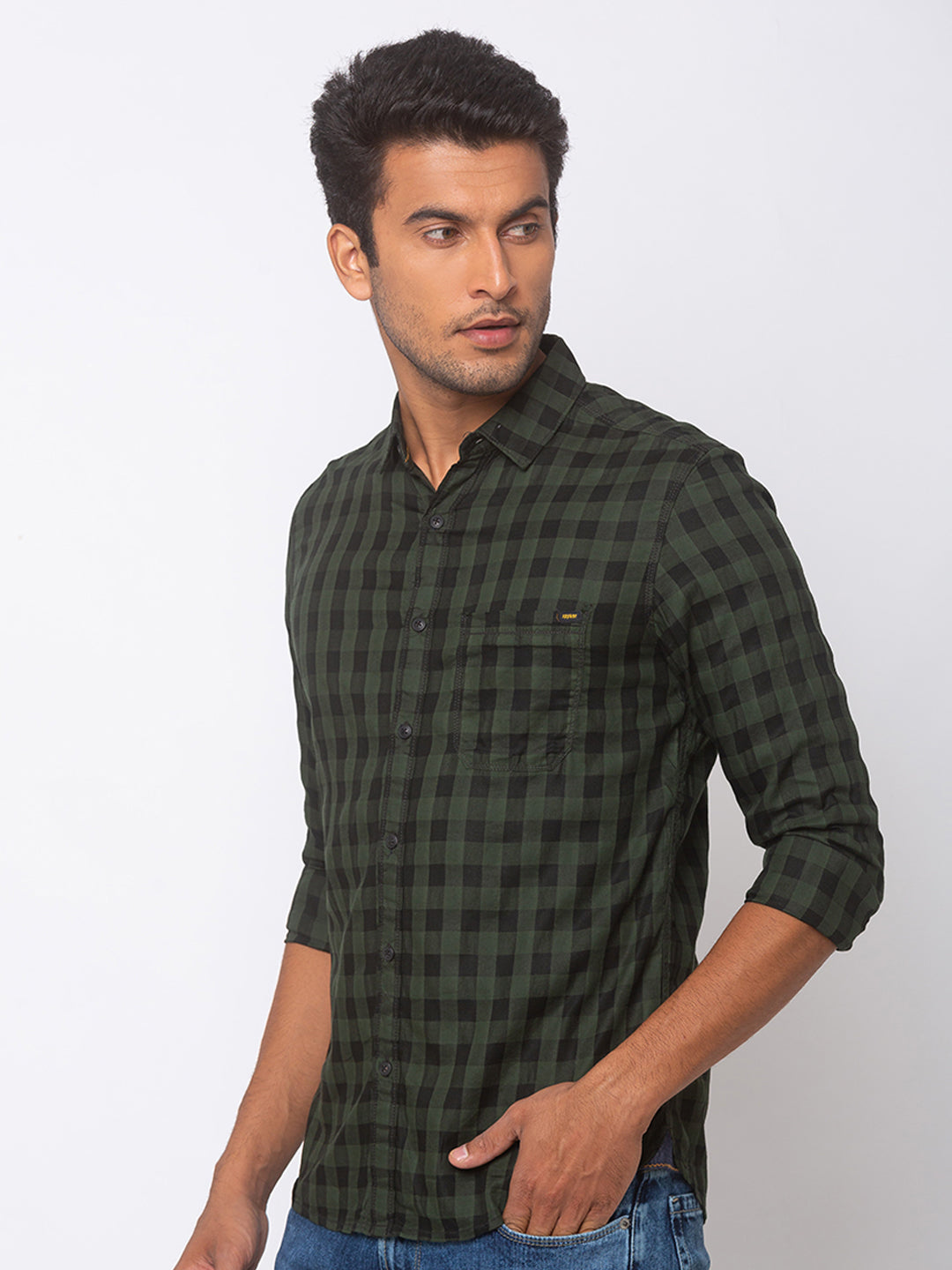 Spykar Men Dark Green Cotton Slim Fit Shirt