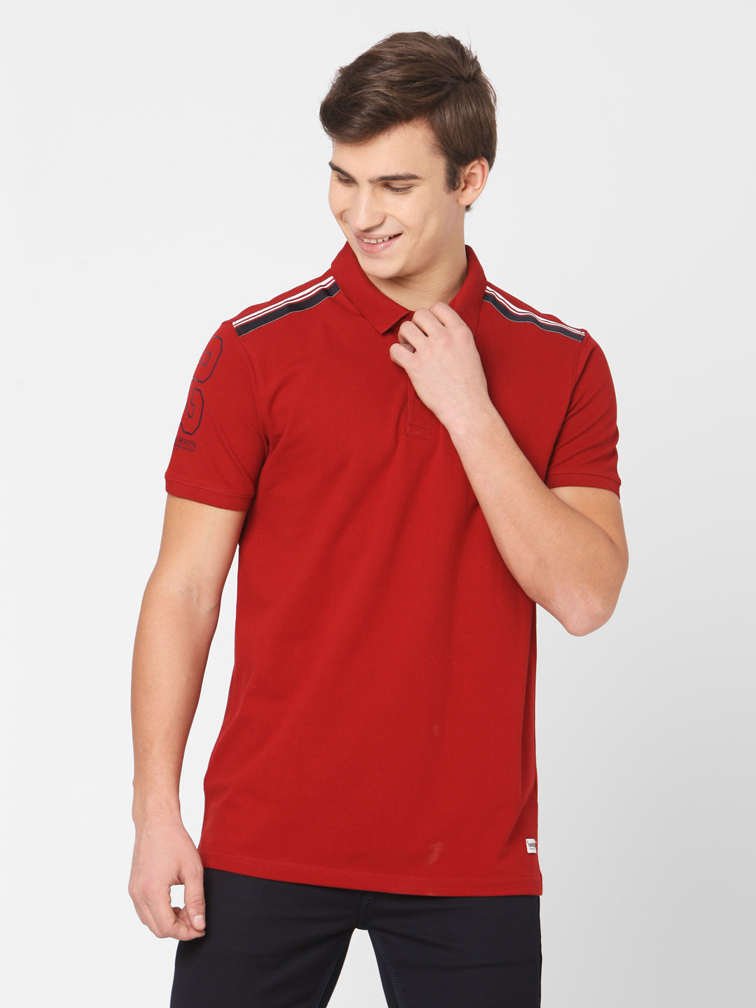 Spykar Men Red Cotton Slim Fit Polo T-Shirt